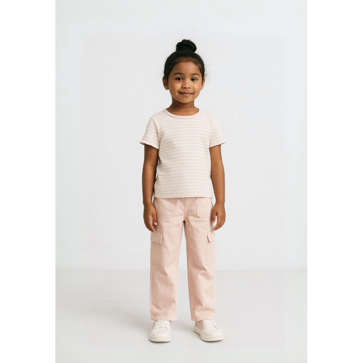 Girls' wide leg cargo trousers in light pink — complete product view for square Shop card