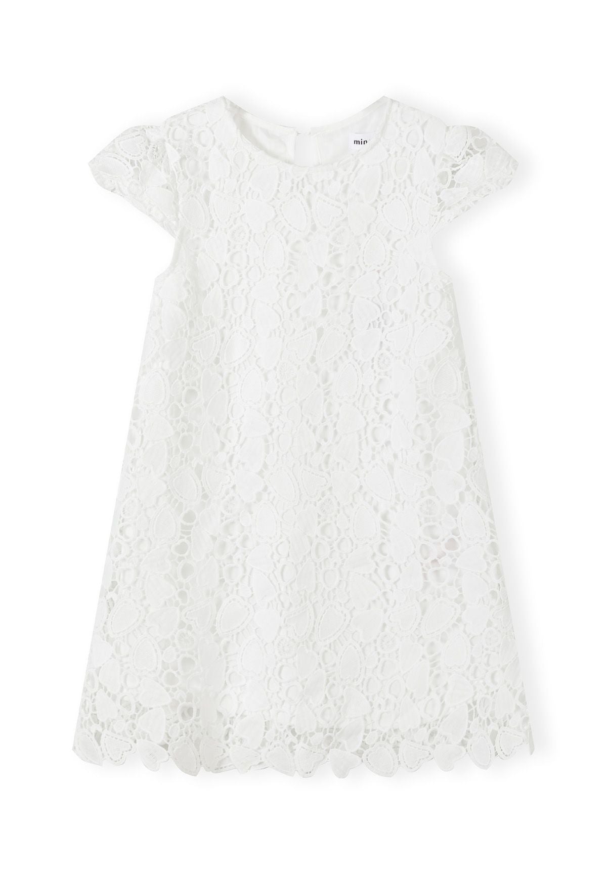 White lace shift dress, front.
