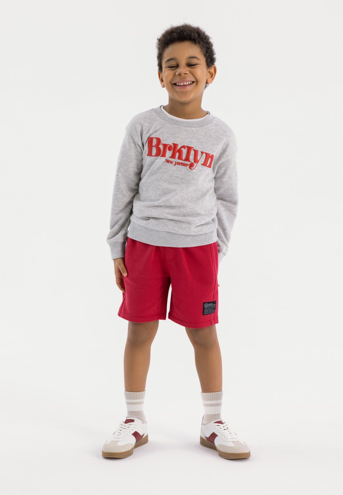 Oversized Crew Neck Sweatshirt, Brooklyn Print, Grey - 1