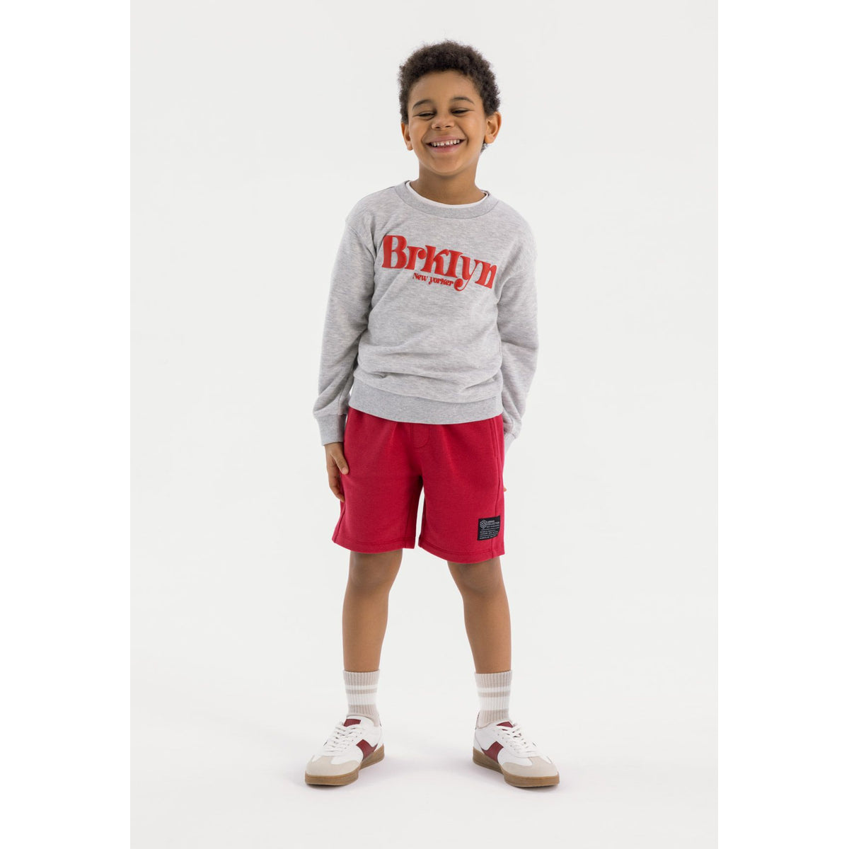 Boys' crew neck sweatshirt in grey marl — complete product view for square Shop card