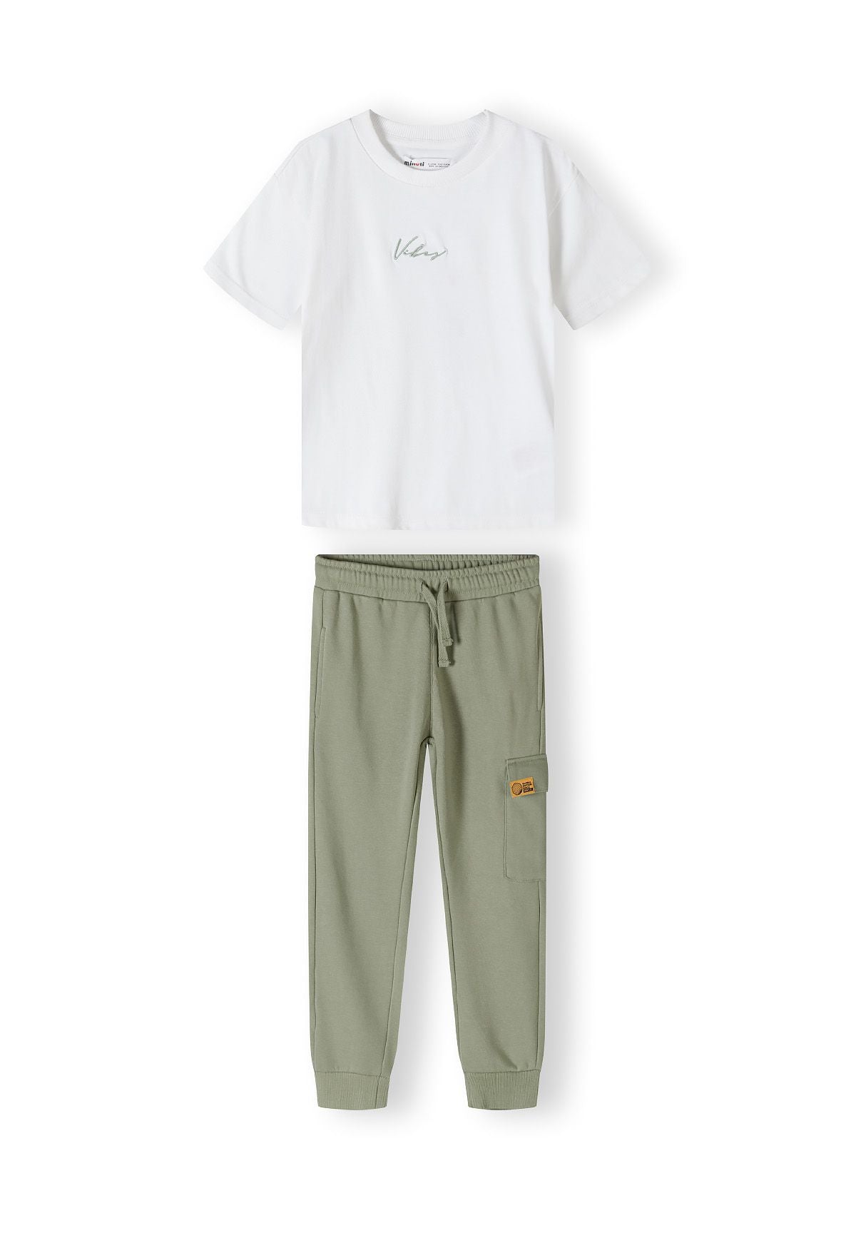 T-Shirt and Joggers Set, Vibes Print, Khaki White - 2
