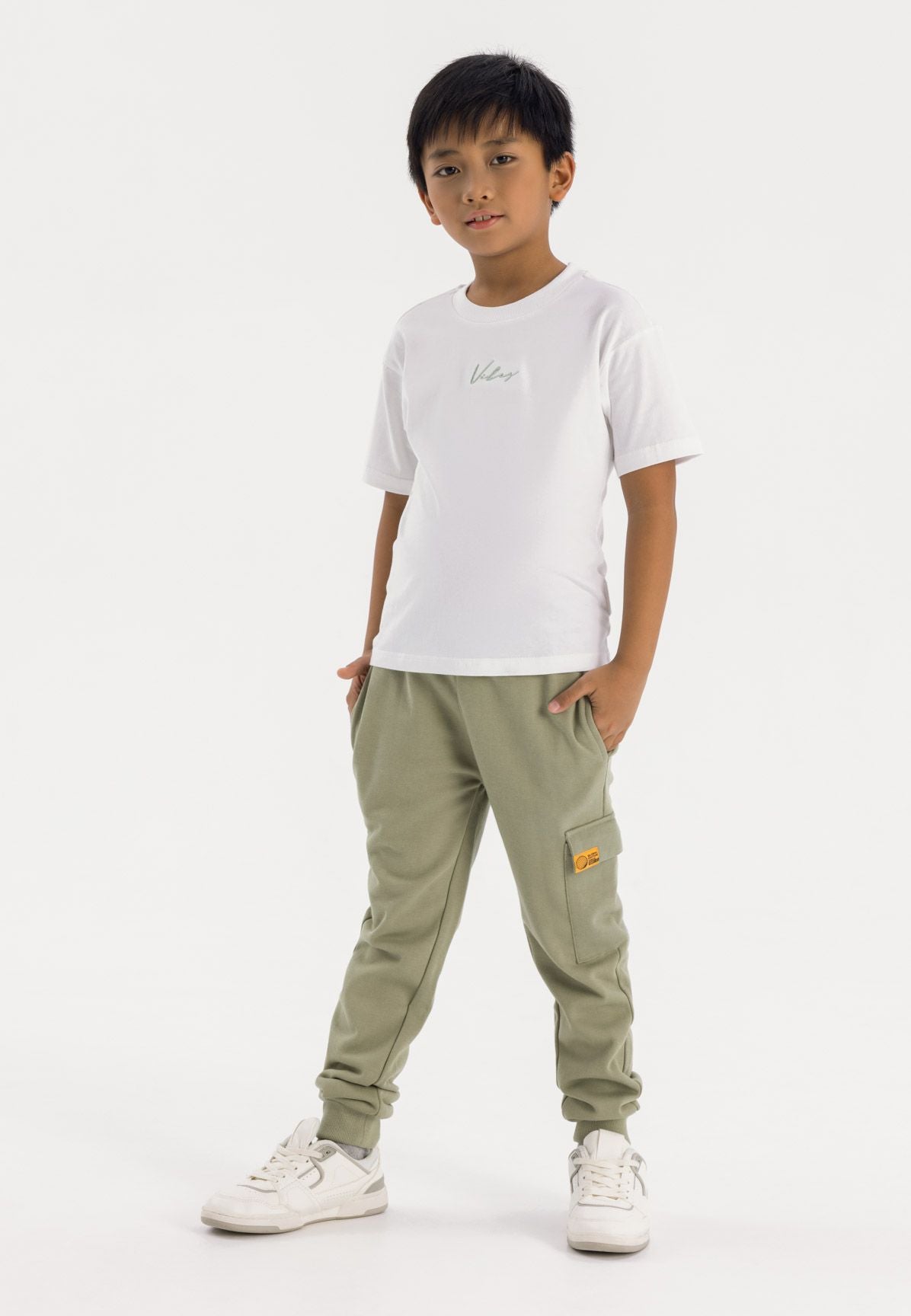 T-Shirt and Joggers Set, Vibes Print, Khaki White - 1