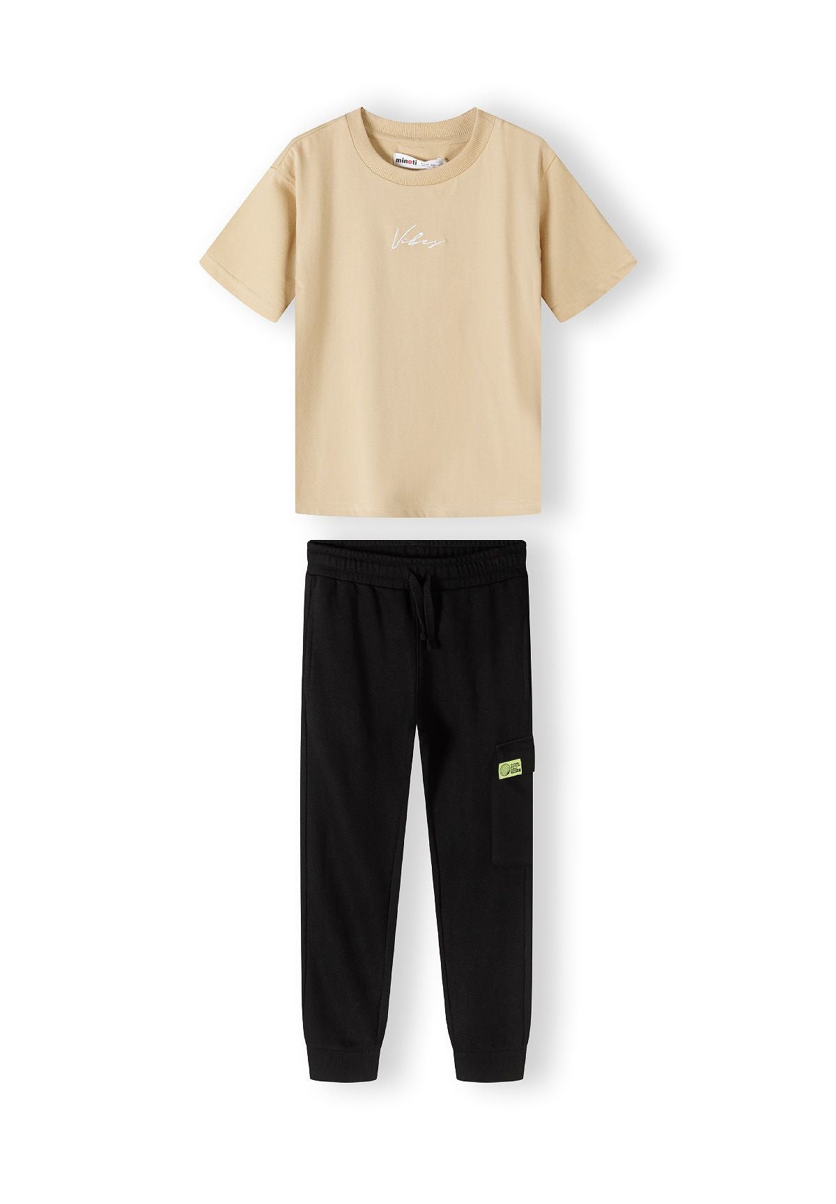 T-Shirt & Joggers Set, Vibes Print, Sand Black - 2