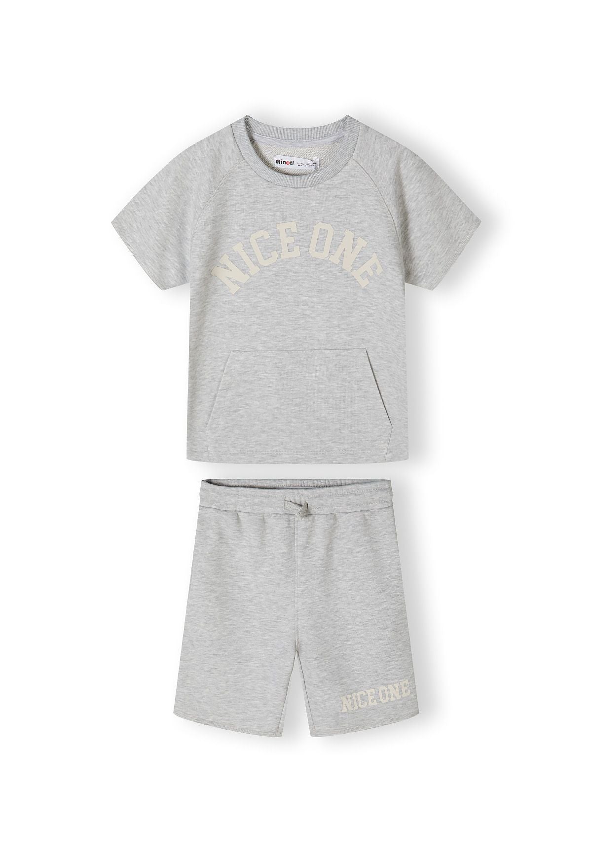 Grey marl t-shirt and shorts set, set front.
