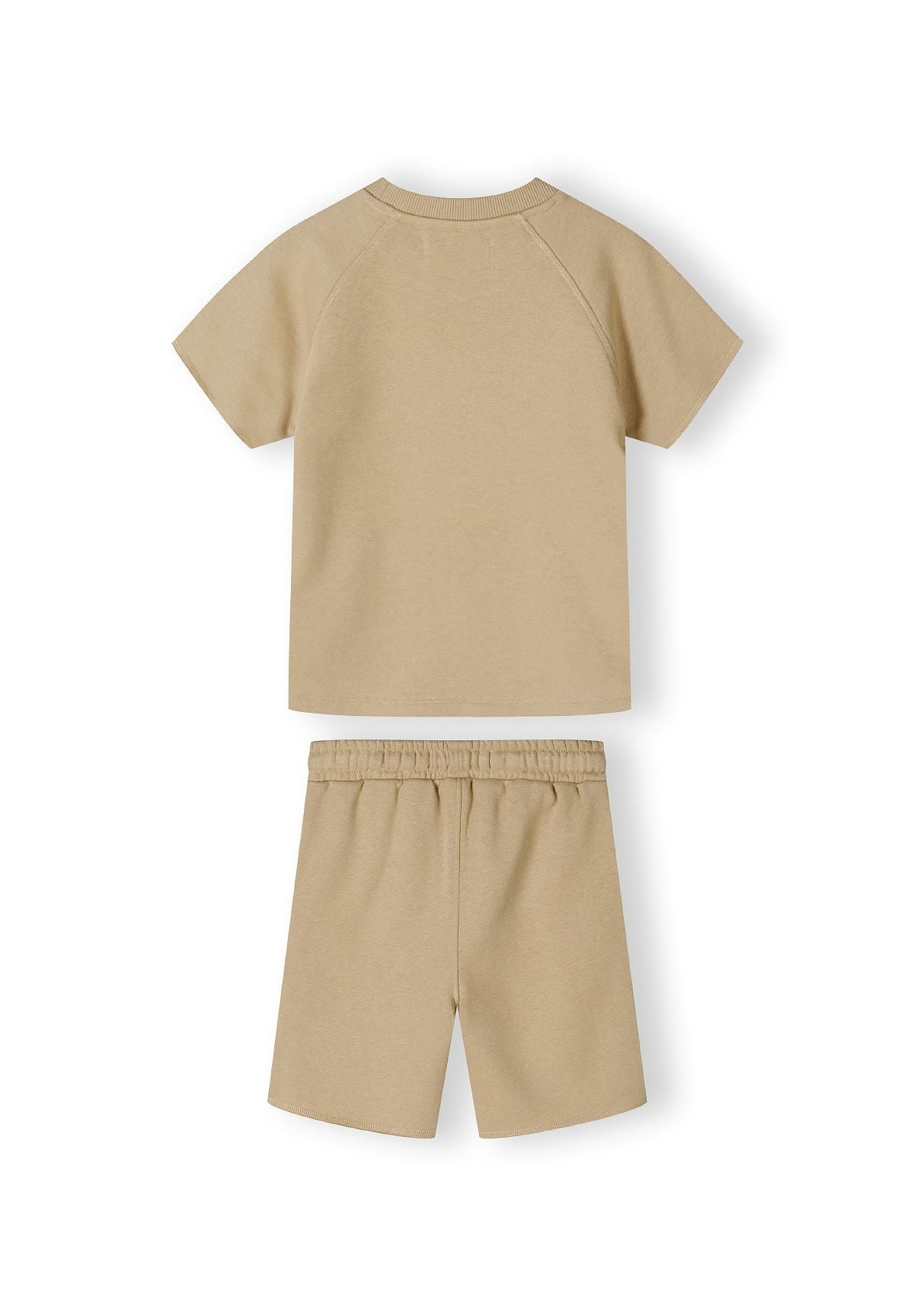 Beige t-shirt and shorts set, set back.