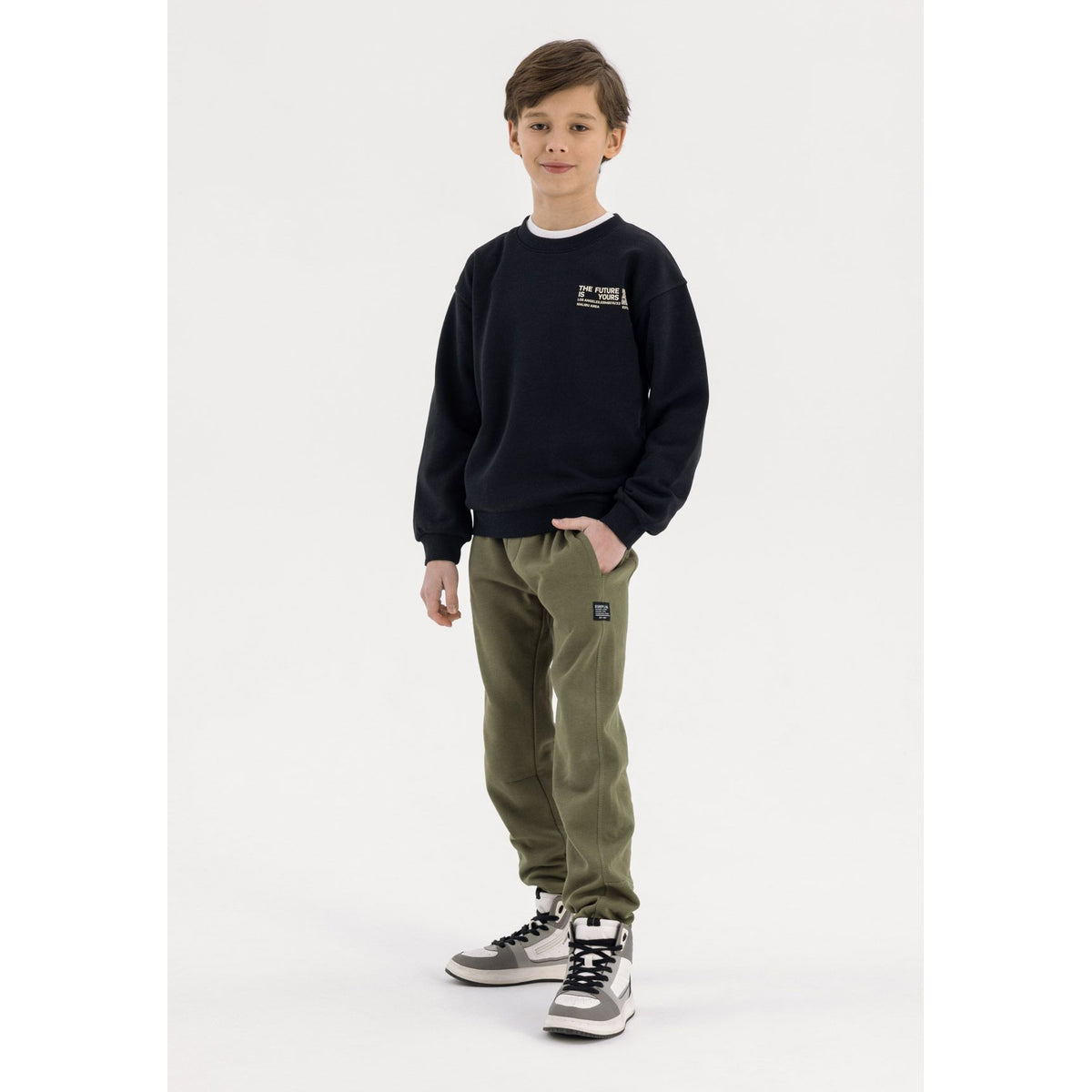 Boys' joggers in olive green — complete product view for square Shop card