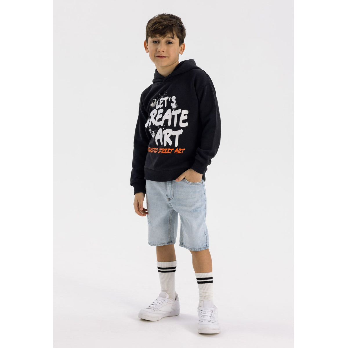 Boys' denim shorts in light blue — complete product view for square Shop card