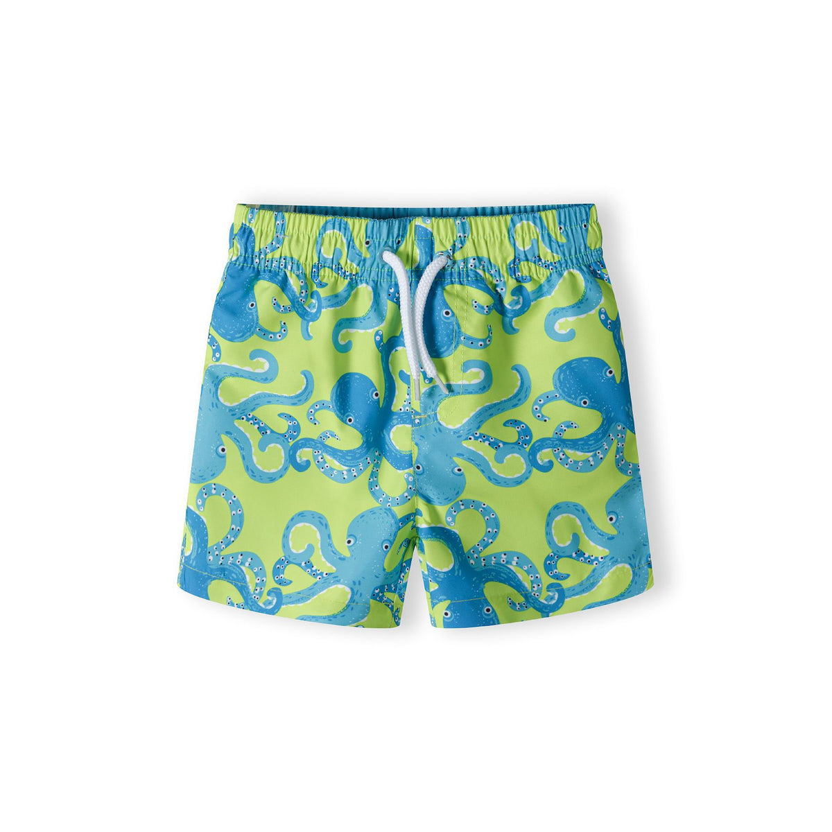 Boys' swim shorts in lime and blue — complete product view for square Shop card