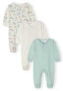 Baby 3-pack breathable cotton sleepsuits cream safari print 0-24 months