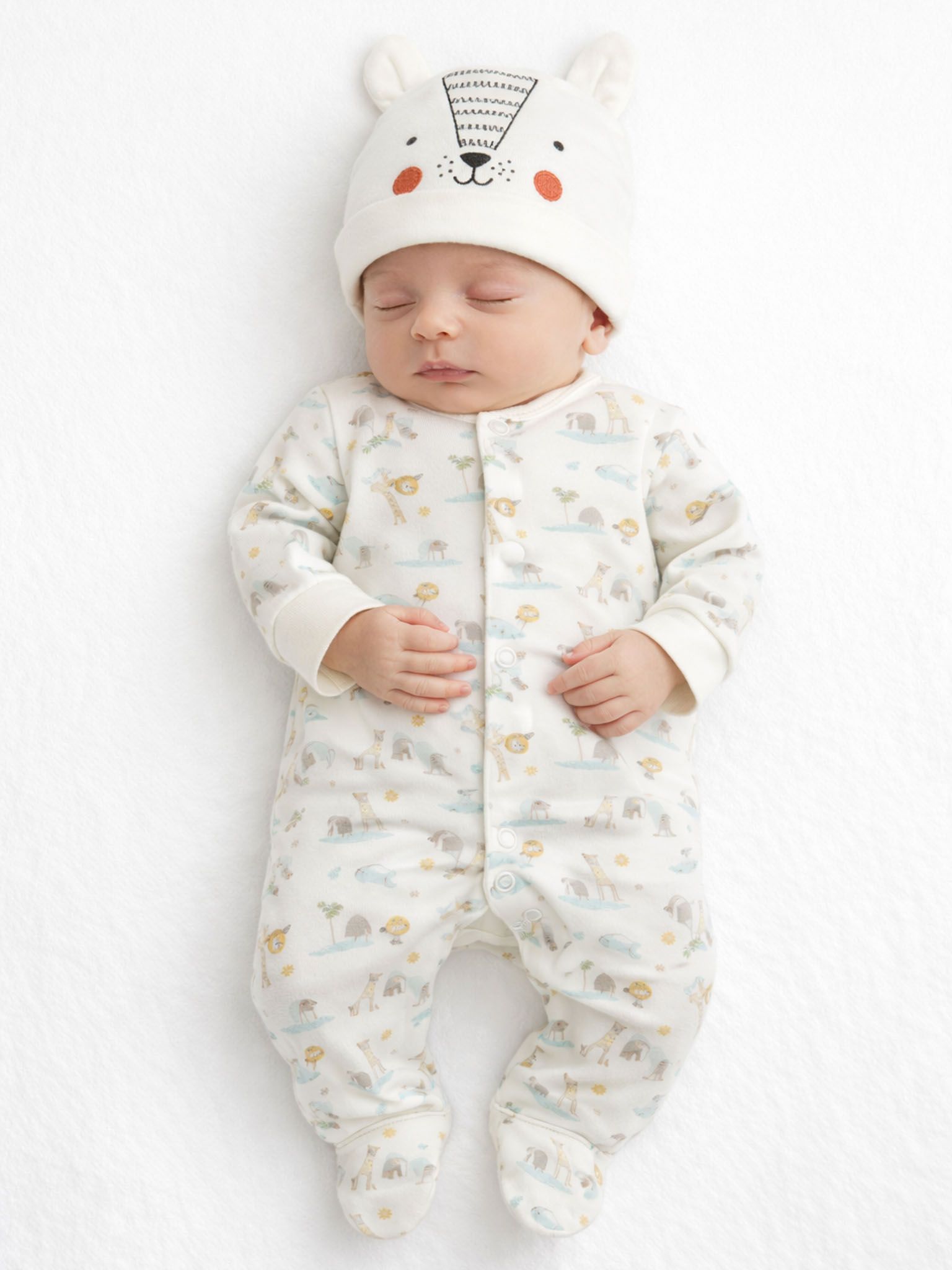 Baby Sleepsuit Gift Set 5-Pack, Safari Print, Cream - 1