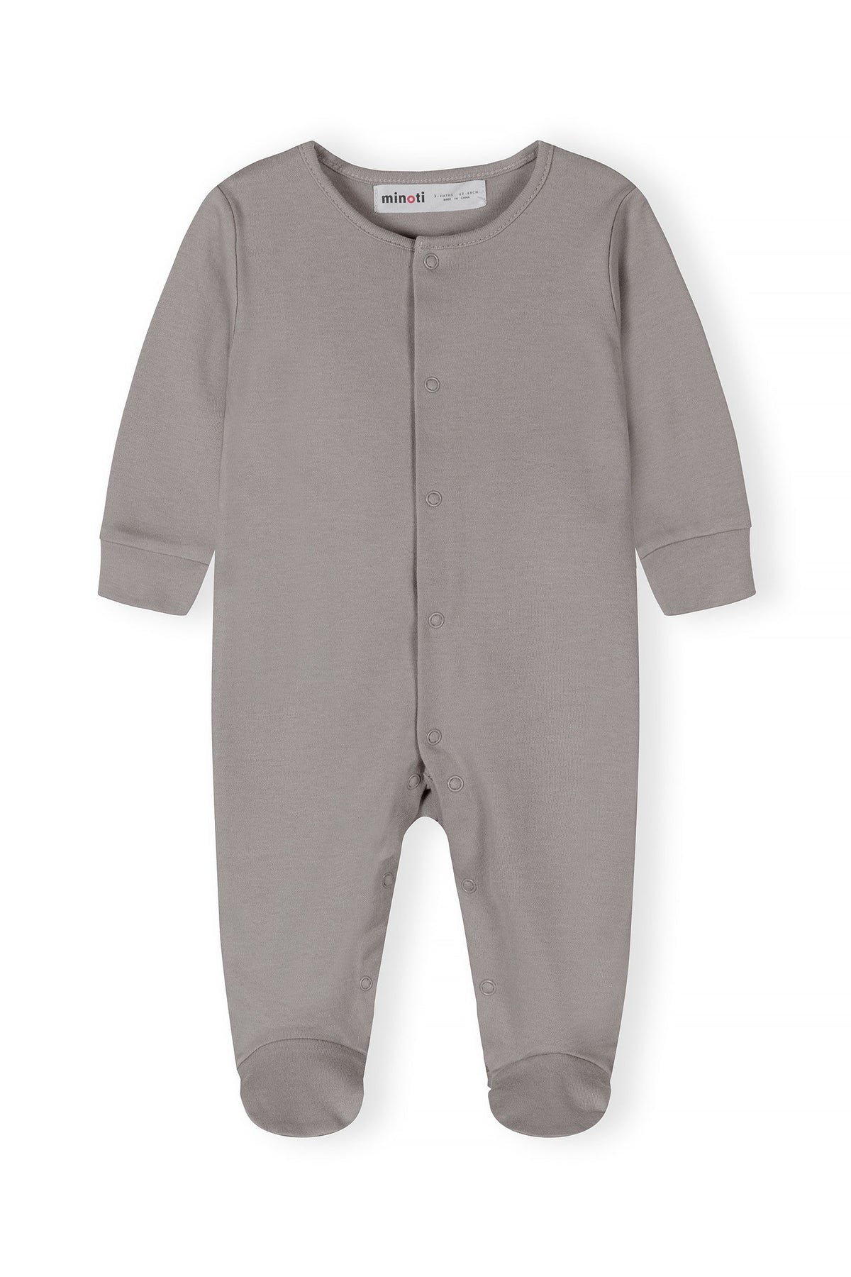 Grey marl, white, tan, grey and cream sleepsuits, grey front.
