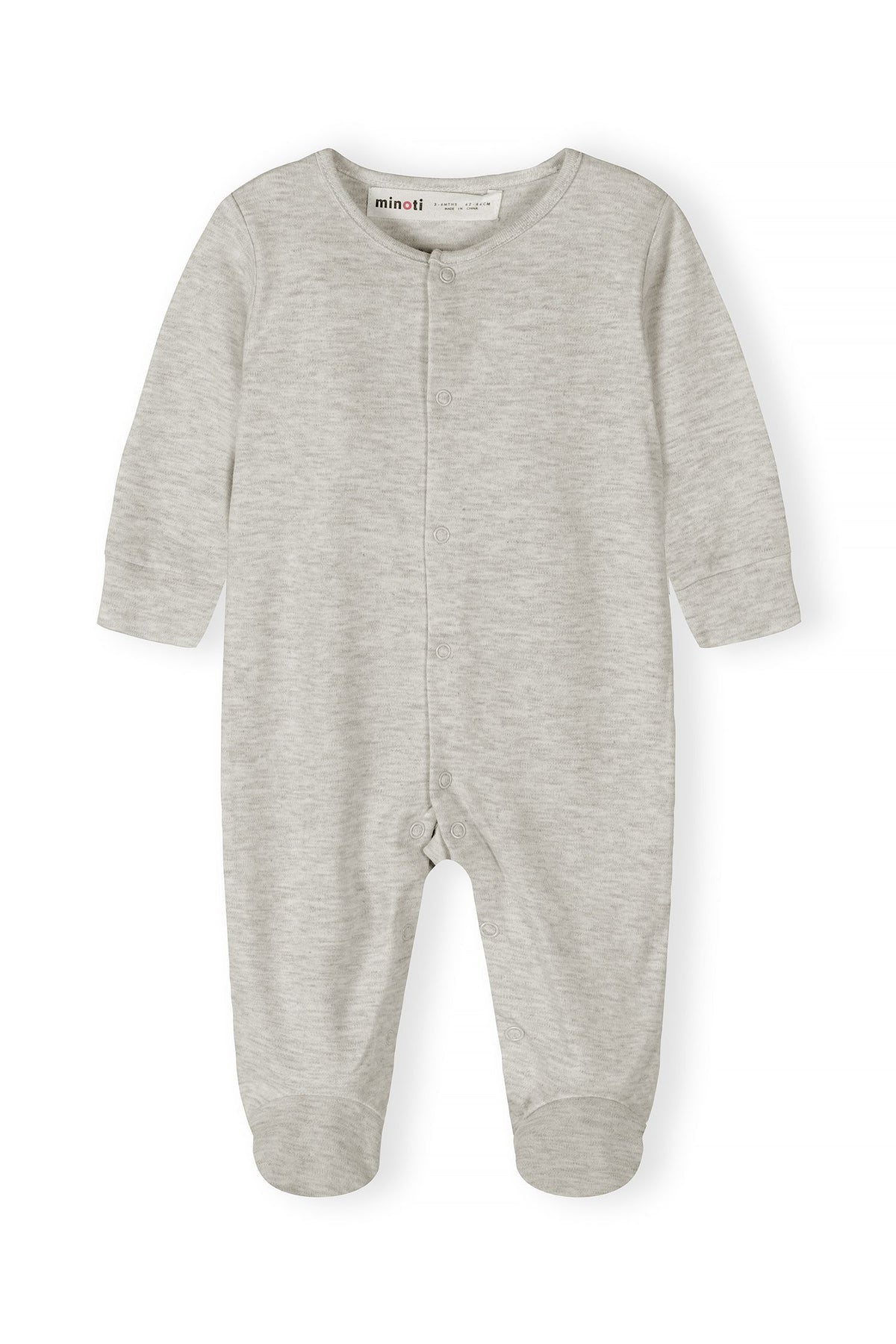 Grey marl, white, tan, grey and cream sleepsuits, marl front.