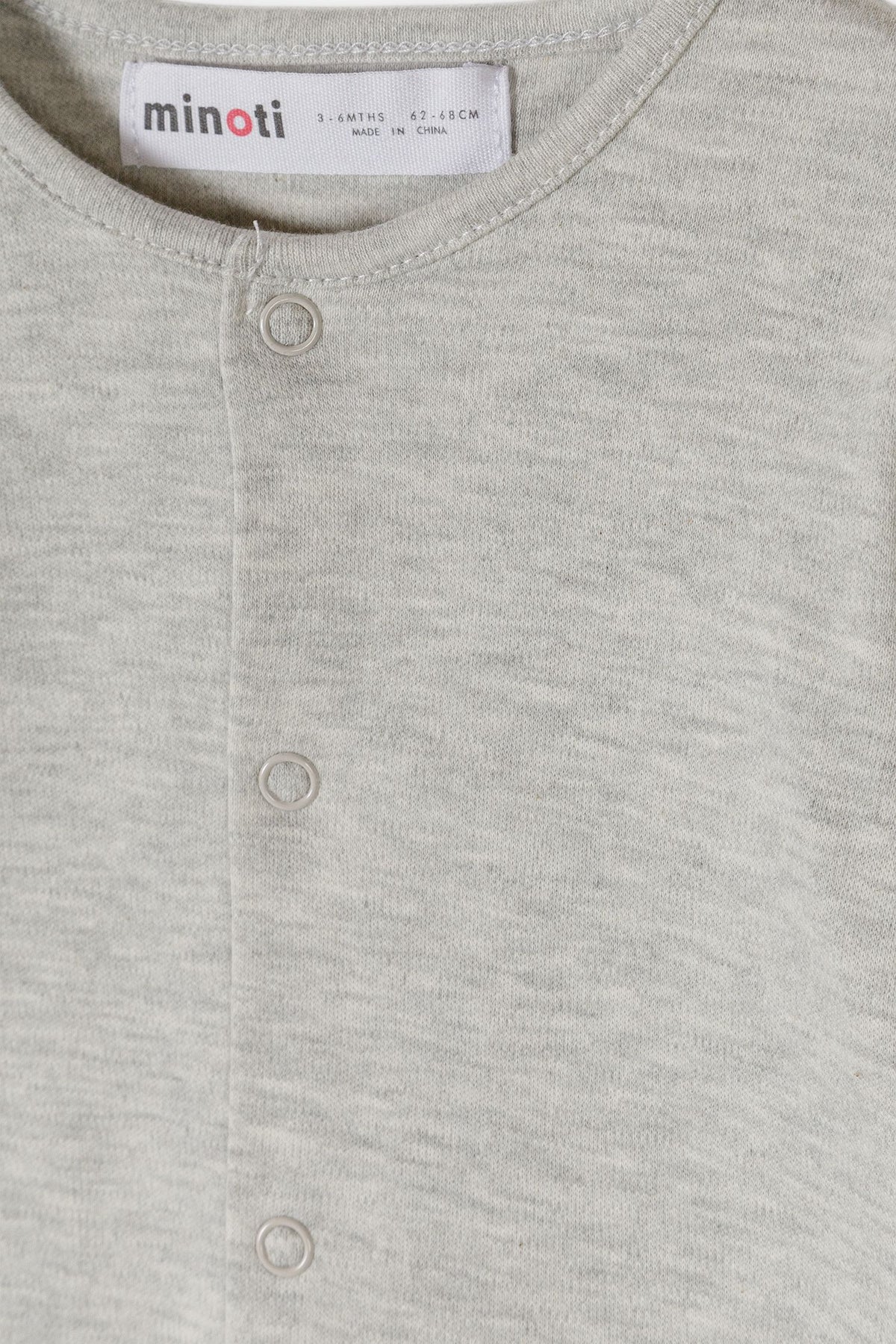 Grey marl, white, tan, grey and cream sleepsuits, marl popper detail.