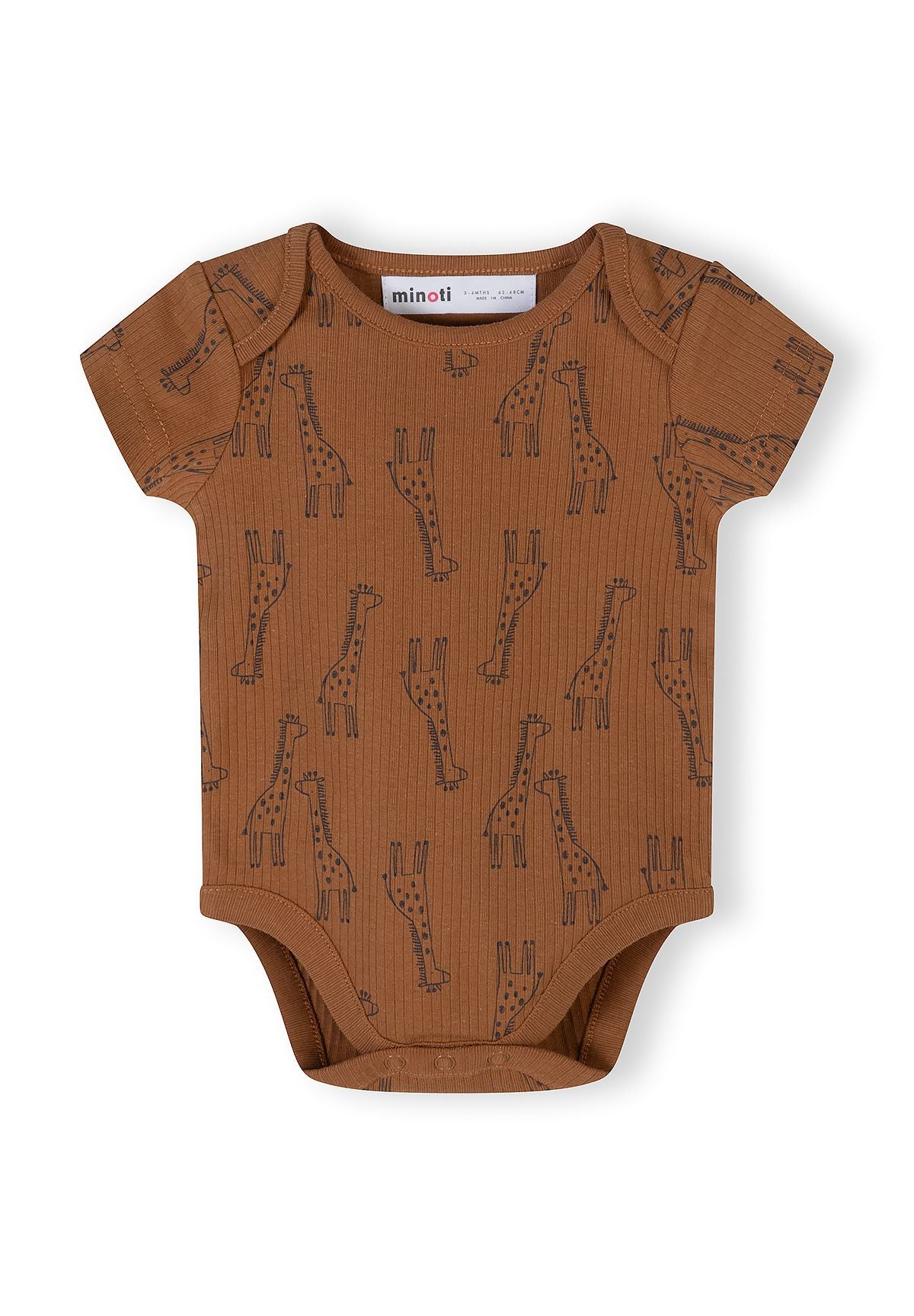 Short Sleeve Bodysuits 3-Pack, Giraffe Print, Beige Brown - 3