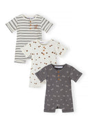 Zestaw 3 bawełnianych prążkowanych body z krótkim rękawem dla niemowląt białe i szare 0-24 miesiące