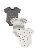Unisex 3-pack ribbed short sleeve bodysuits white and grey 0-24 months