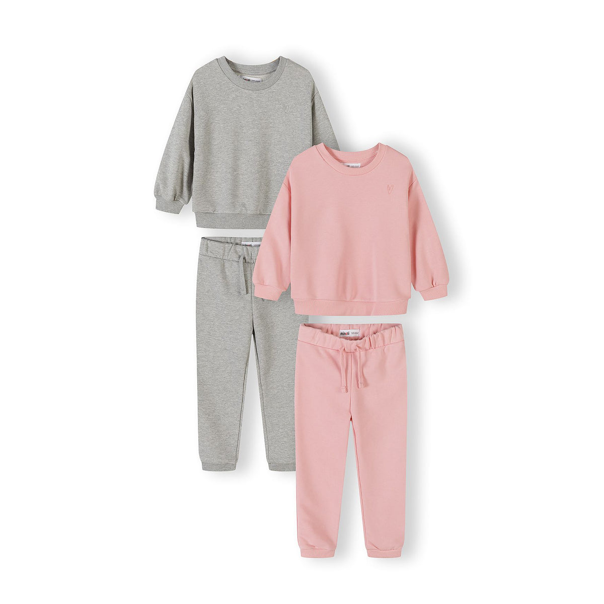 Girls' sweatshirt and joggers sets 2-pack in light pink and grey marl — complete product view for square Shop card