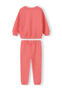 Coral kids tracksuit set with sweatshirt and joggers, featuring soft cotton fabric and adjustable waist design.