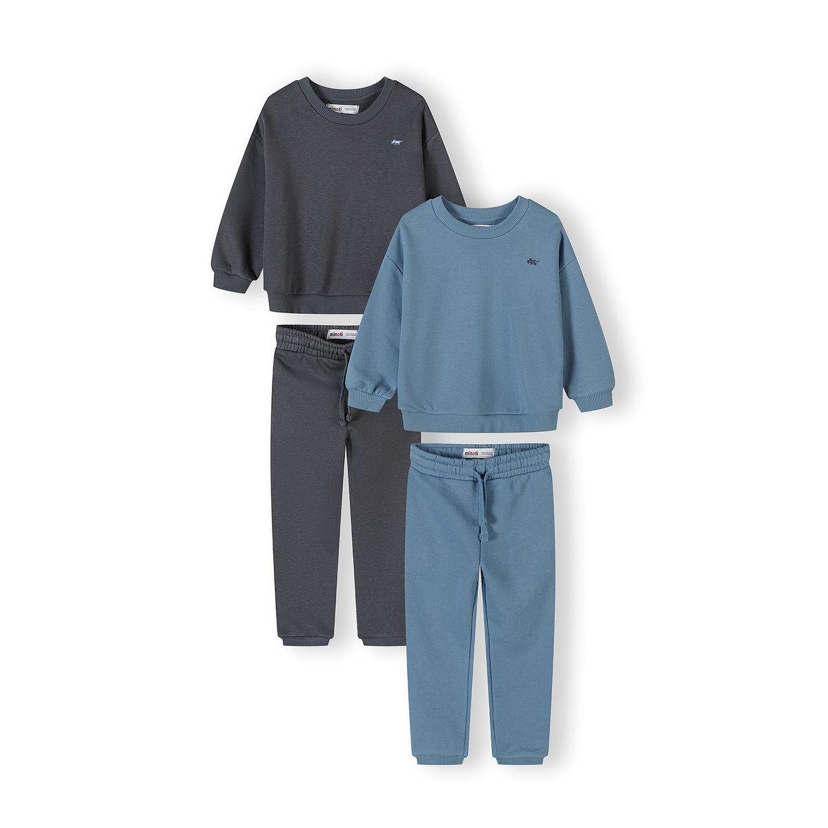 Boys' sweatshirt and joggers sets 2-pack in blue and charcoal — complete product view for square Shop card