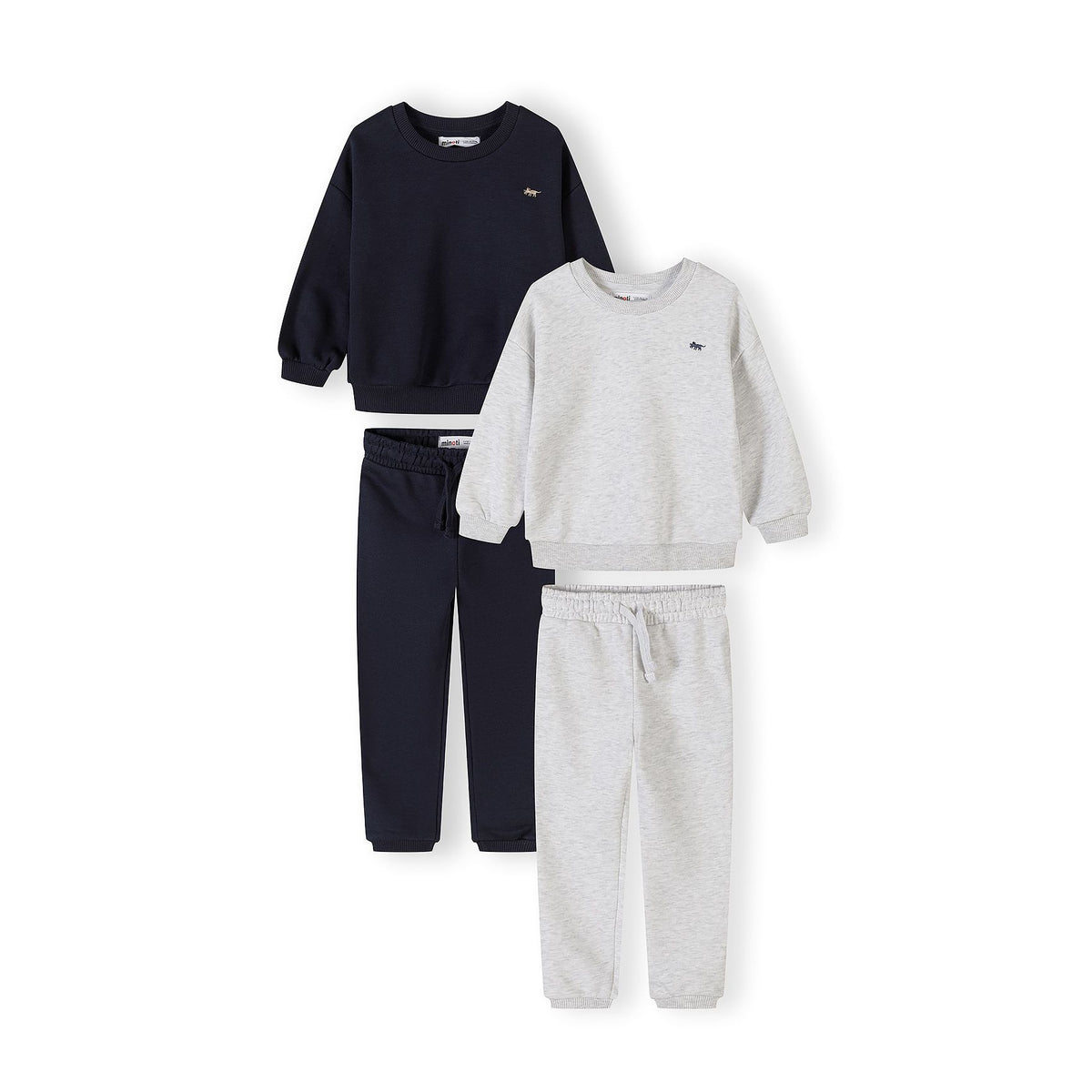 Boys' sweatshirt and joggers sets 2-pack in navy and light grey marl — complete product view for square Shop card