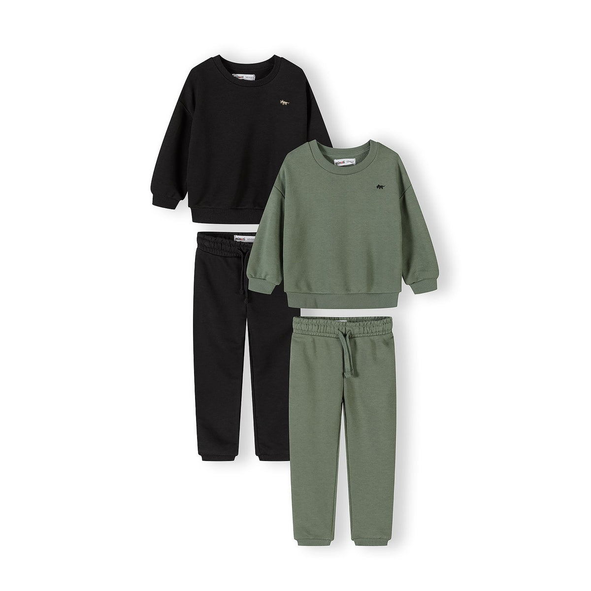 Boys' sweatshirt and joggers sets 2-pack in black and khaki green — complete product view for square Shop card