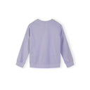 Back view of lilac purple sweatshirt laid flat showing plain design and ribbed neckline