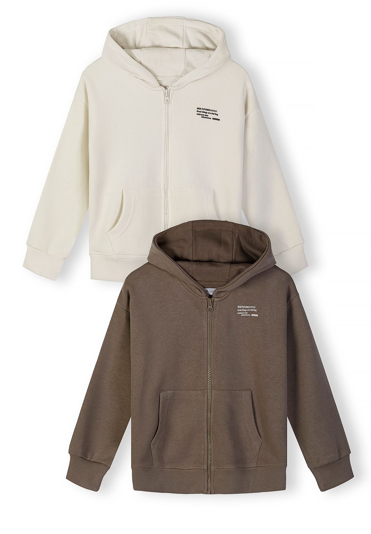 Zip Hoodies 2-Pack, Cream & Khaki, Slogan Print - 2