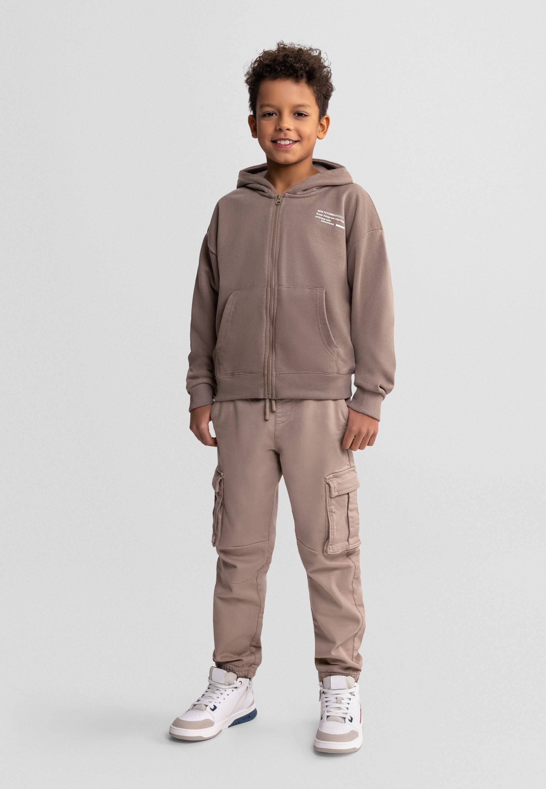 Zip Hoodies 2-Pack, Cream & Khaki, Slogan Print - 1