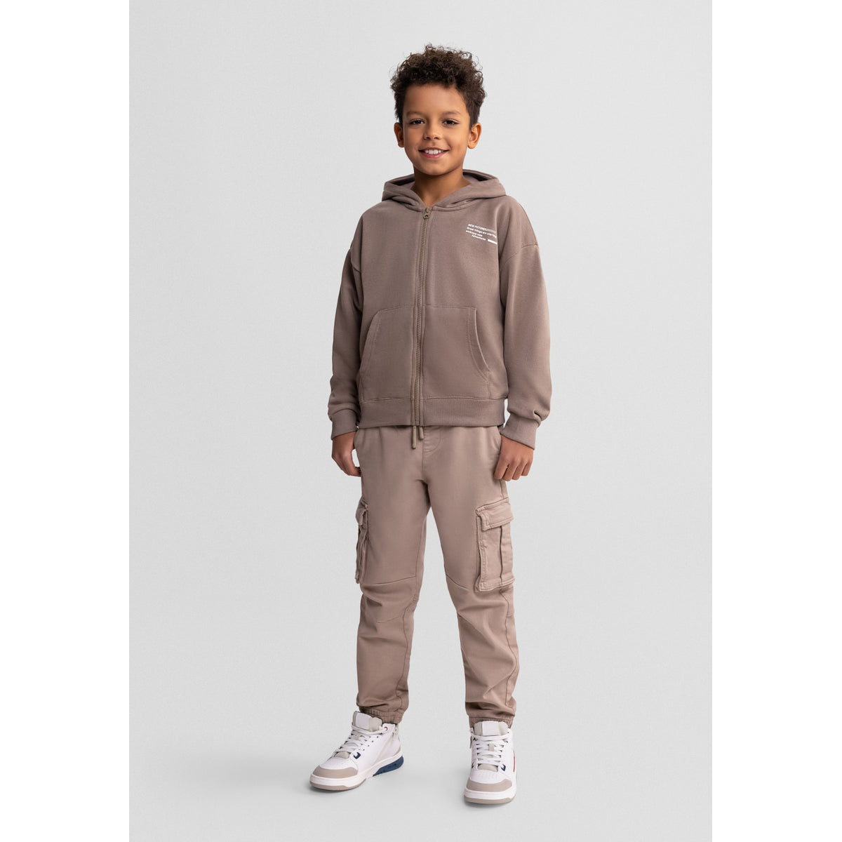 Kids' zip-up hoodies 2-pack in cream and brown — complete product view for square Shop card