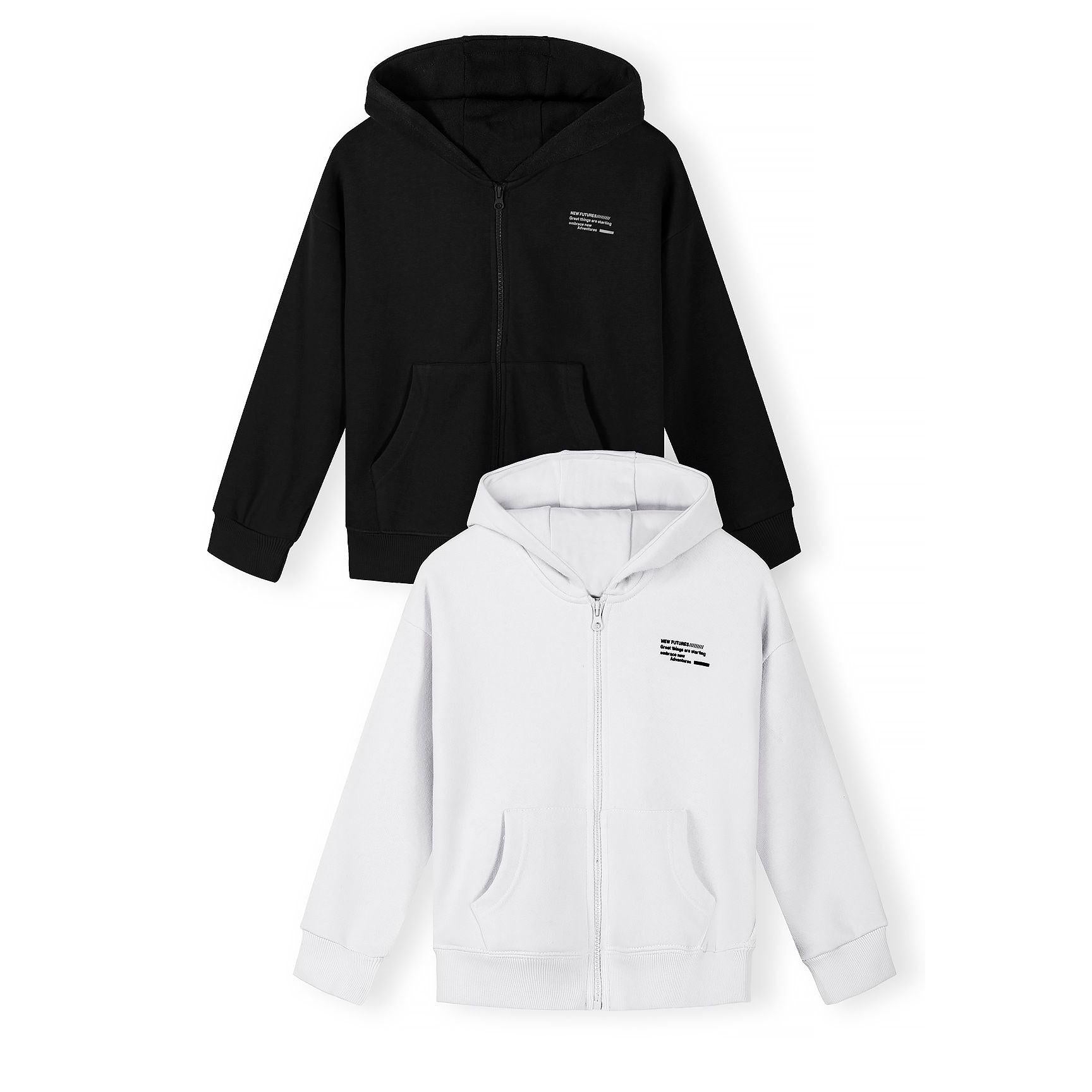 Hoodies 2-Pack Zip Up Black White Ages 3-15