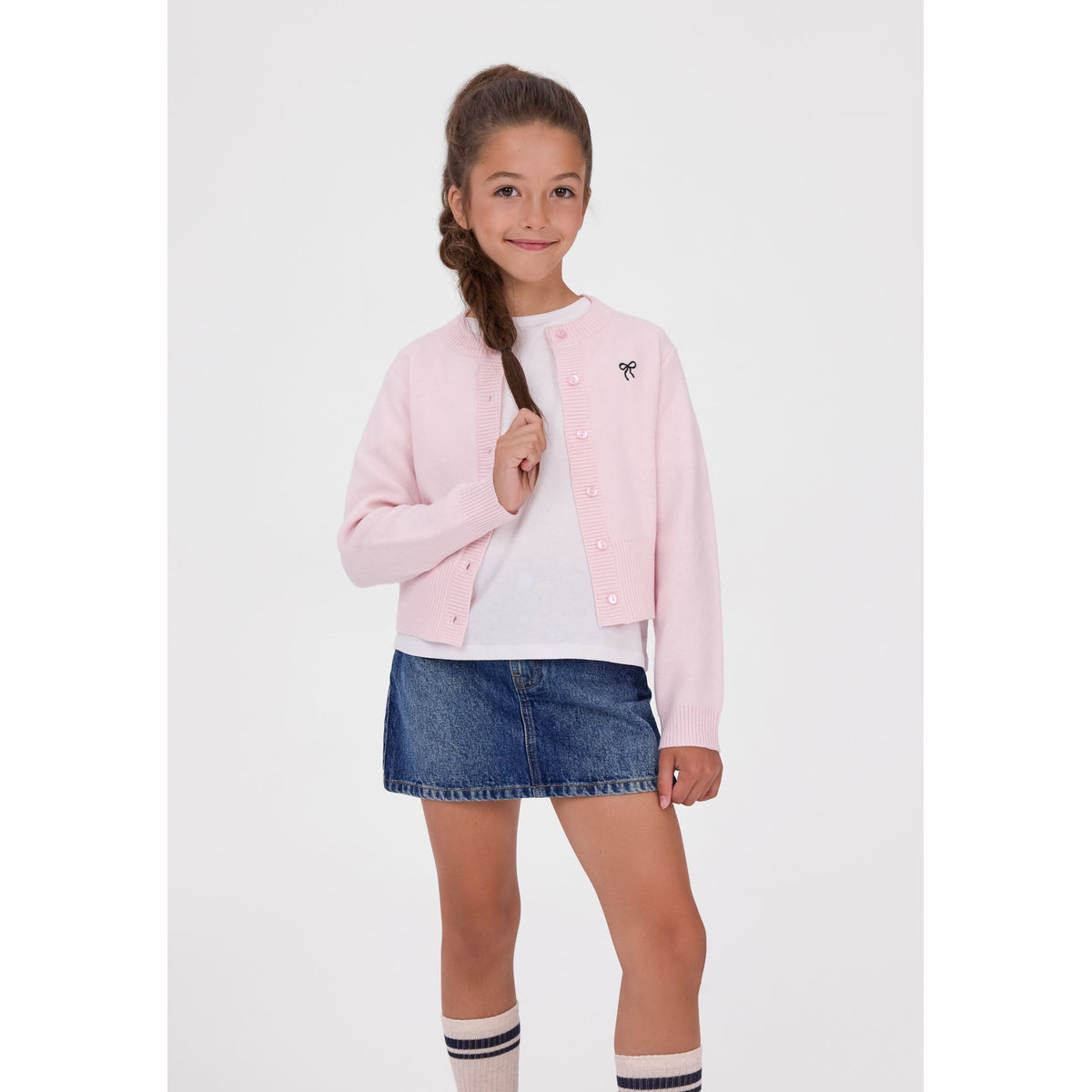 Girls' denim skirt in dark blue — complete product view for square Shop card