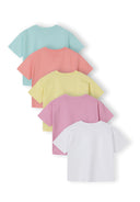 Girls ribbed cotton t-shirts pastel 5-pack blue pink and white 3-15 years