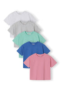 Girls 5-pack ribbed t-shirts pink petrol blue 3-15 years