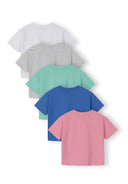 Girls 5-pack ribbed t-shirts pink petrol blue 3-15 years
