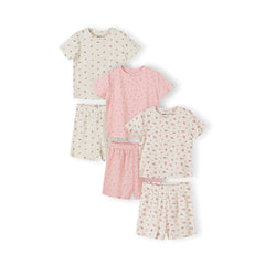 Girls' ribbed short pyjamas 3-pack in cream and pink