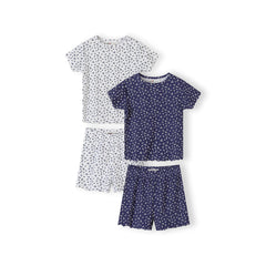 Girls' ribbed short pyjamas 2-pack in white and navy