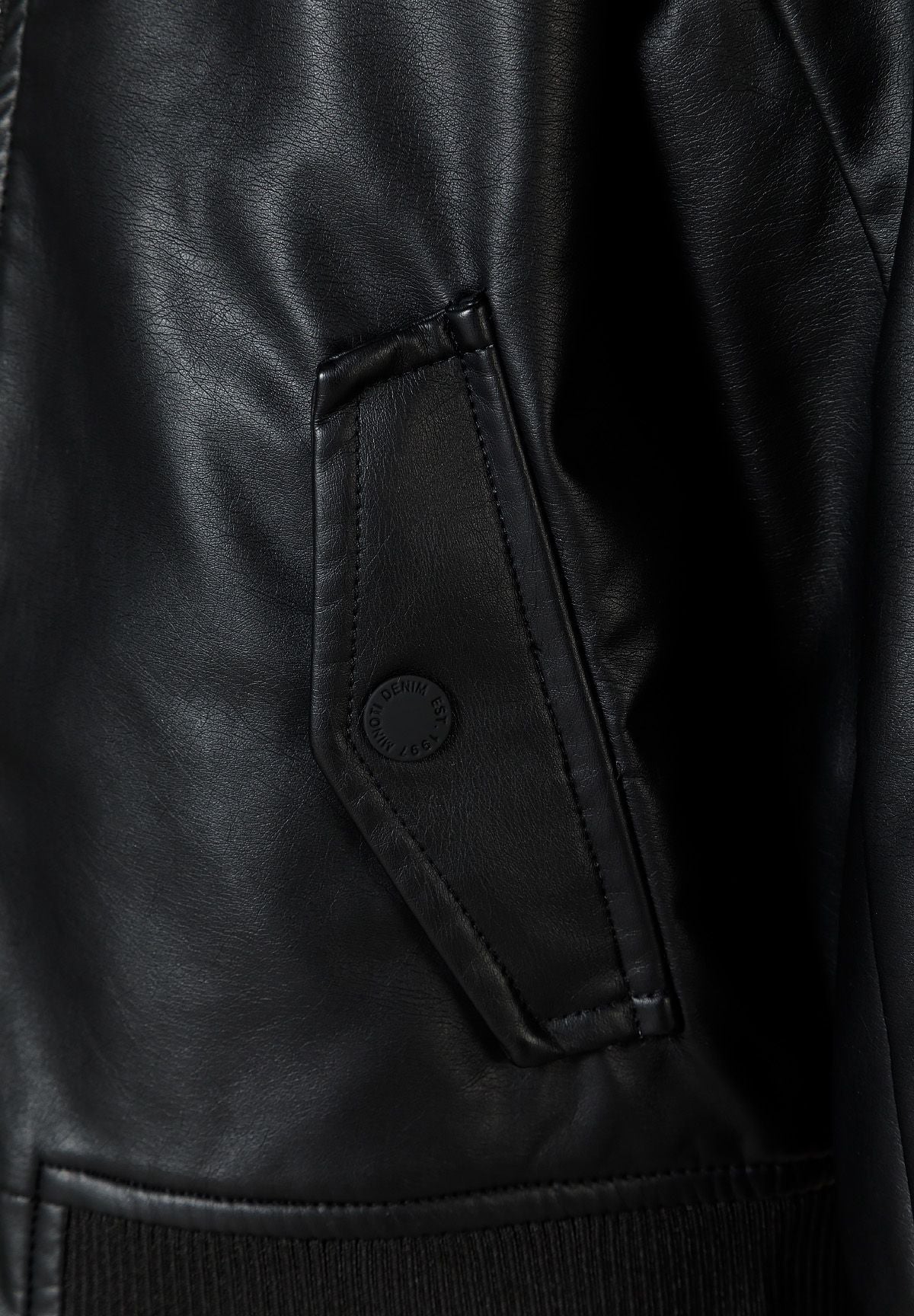 Bomber Jacket Faux Leather, Black - 4
