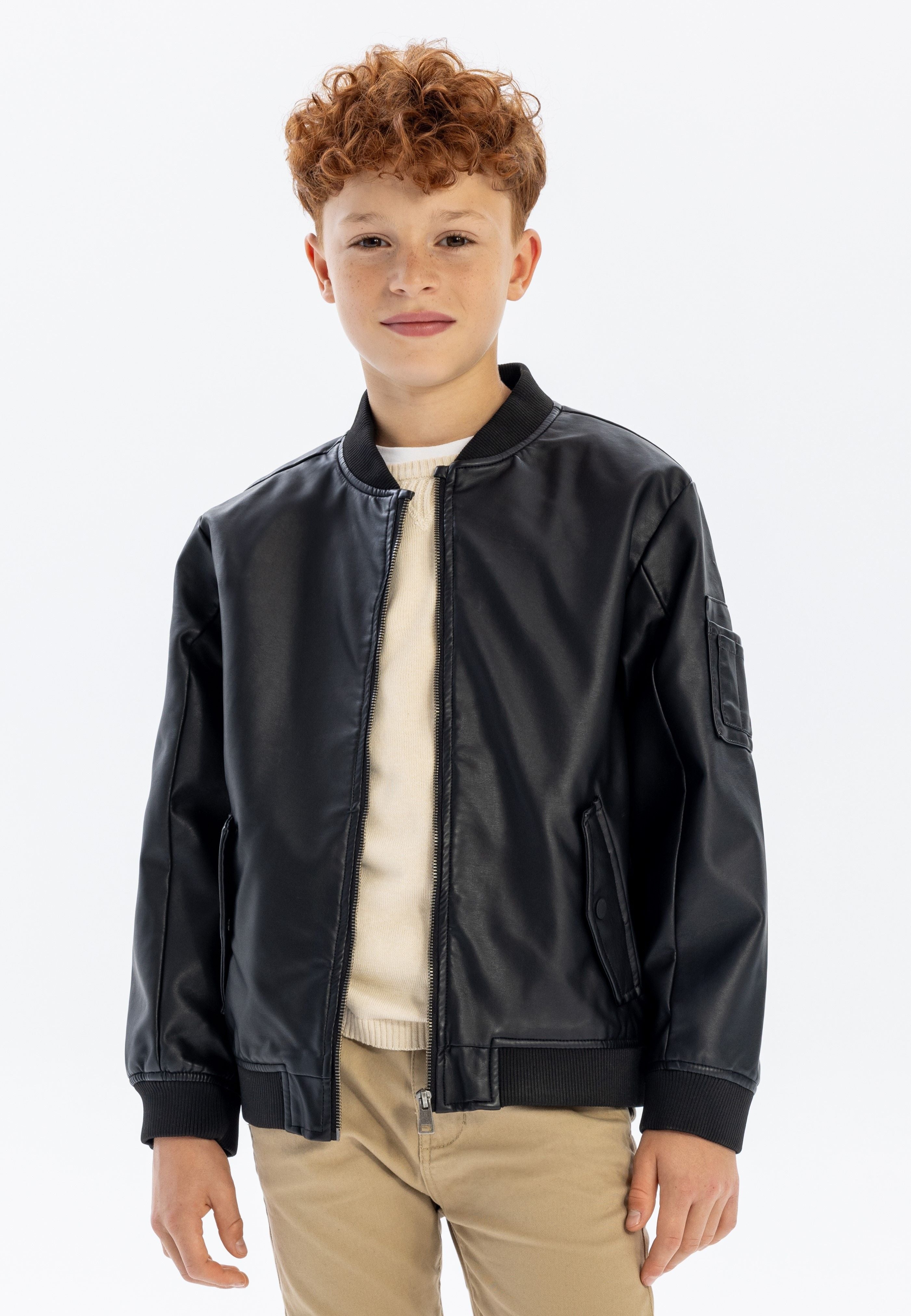 Bomber Jacket Faux Leather, Black - 5