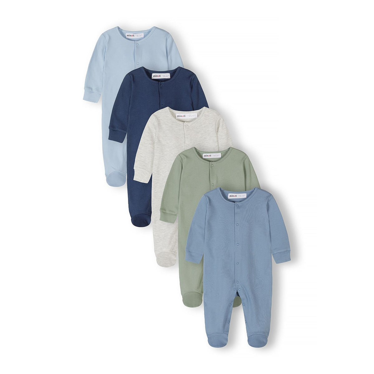 Baby sleepsuits 5-pack in mixed colours — complete product view for square Shop card