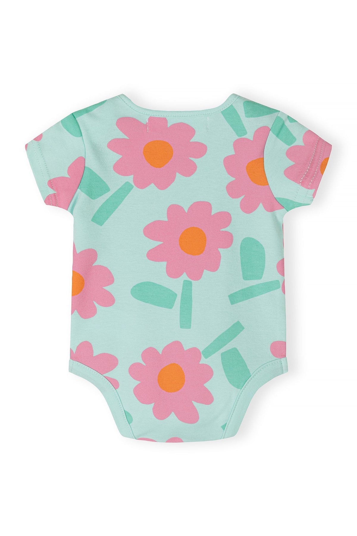 Pink, mint and cream short-sleeved bodysuits, mint flower back.
