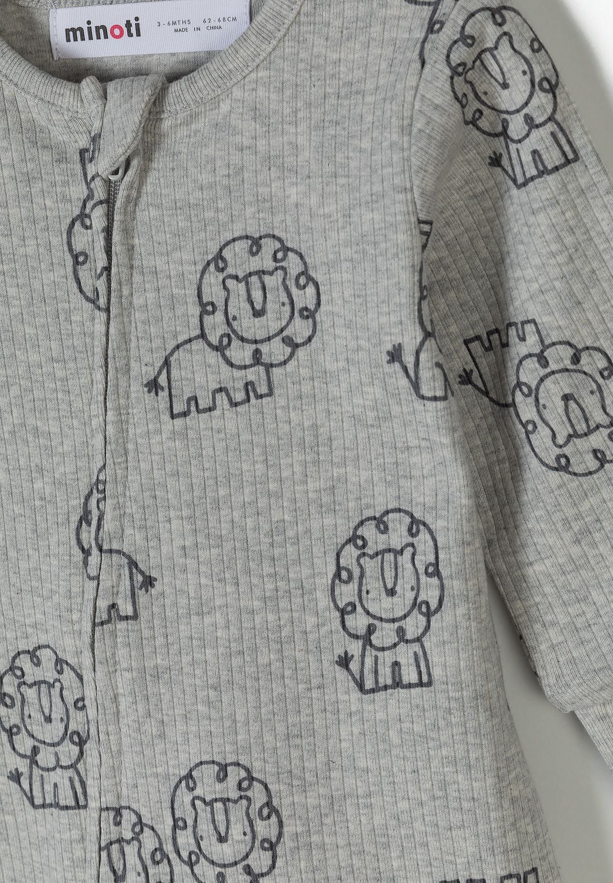 Ribbed Sleepsuits 3-Pack, Lions & Stripes, Blue Grey - 6