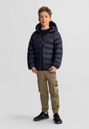 Boys lightweight black polyester jacket hooded with dual pockets 3 to 15 years