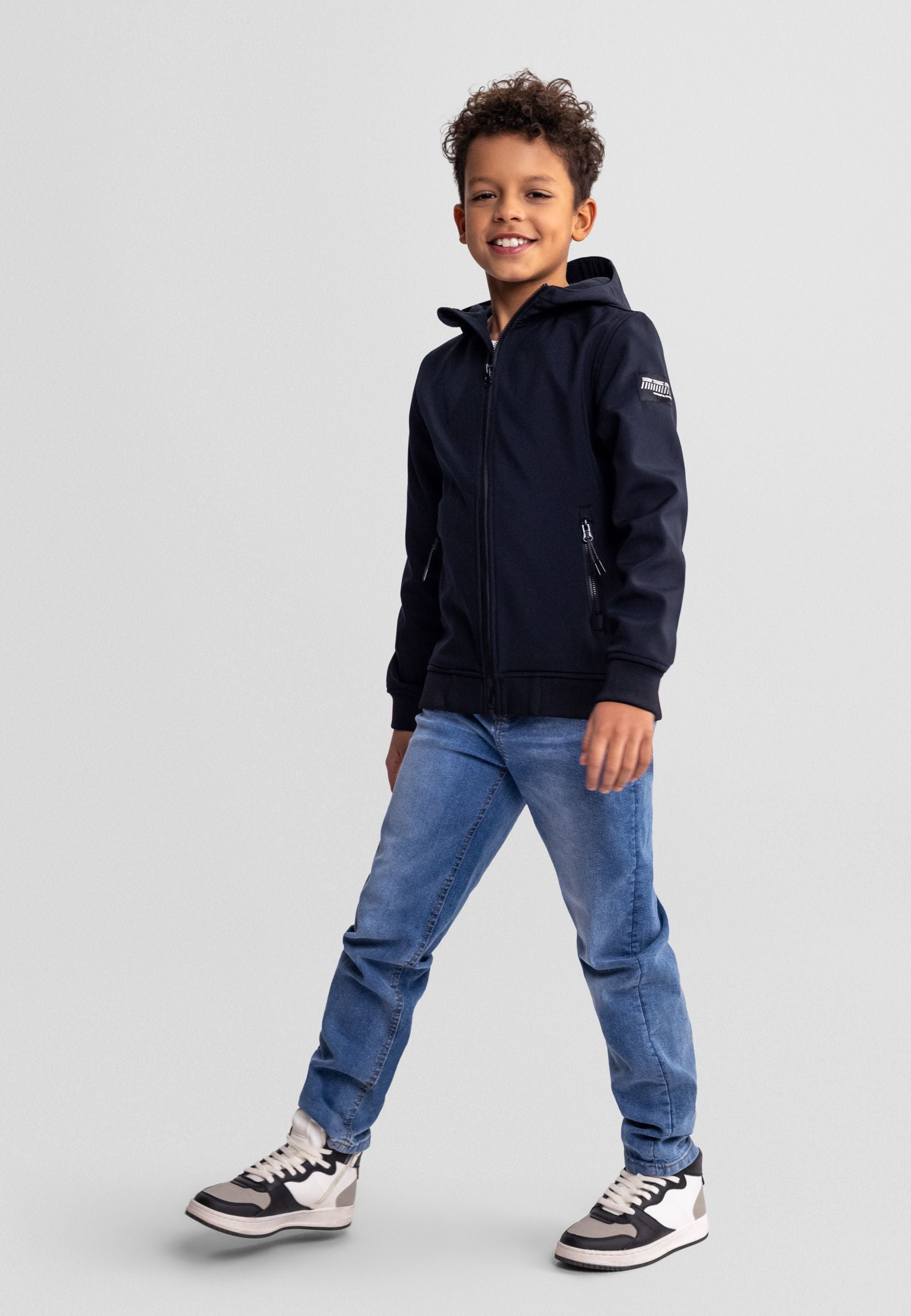 Softshell Hooded Jacket, Wind Resistant, Black - 1