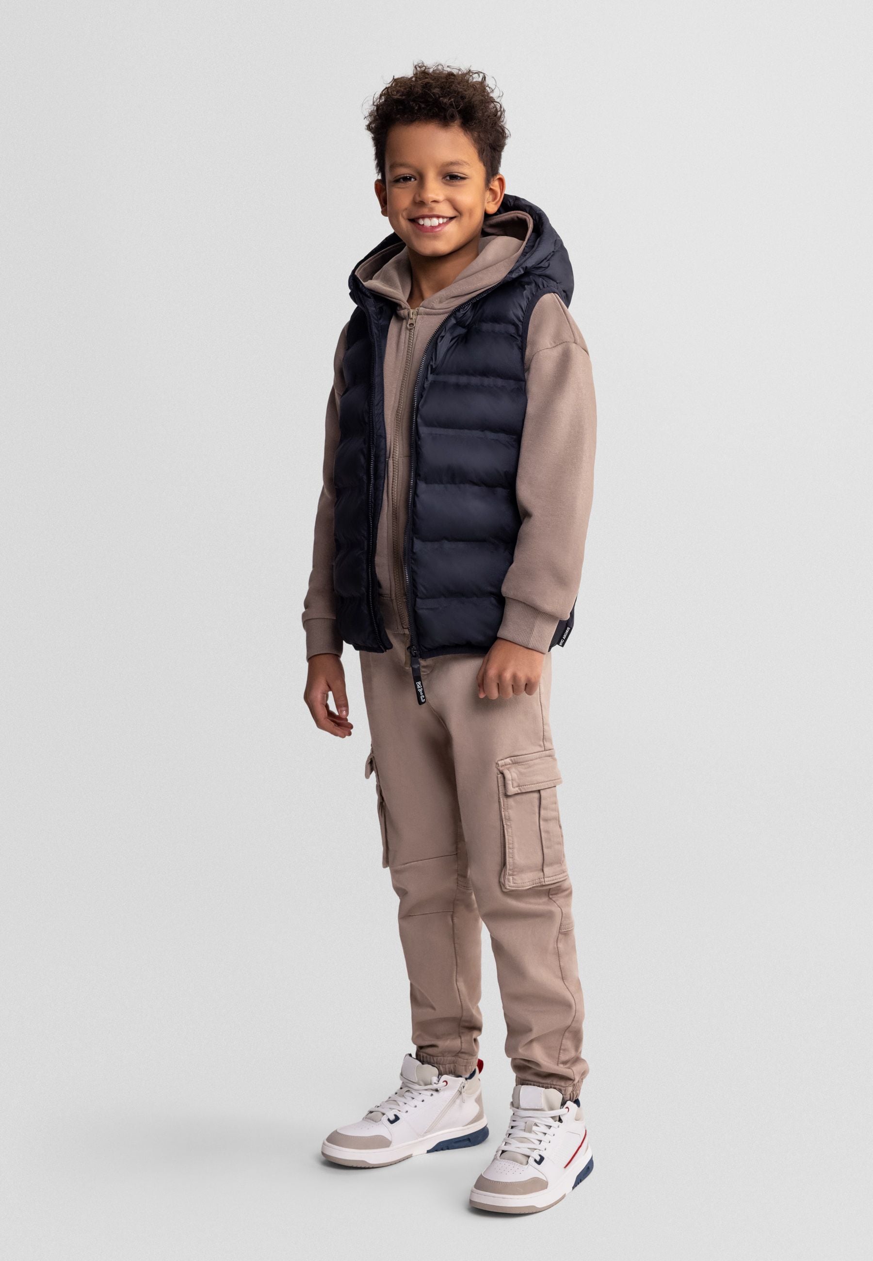 Quilted Hooded Gilet, Black, Padded - 1