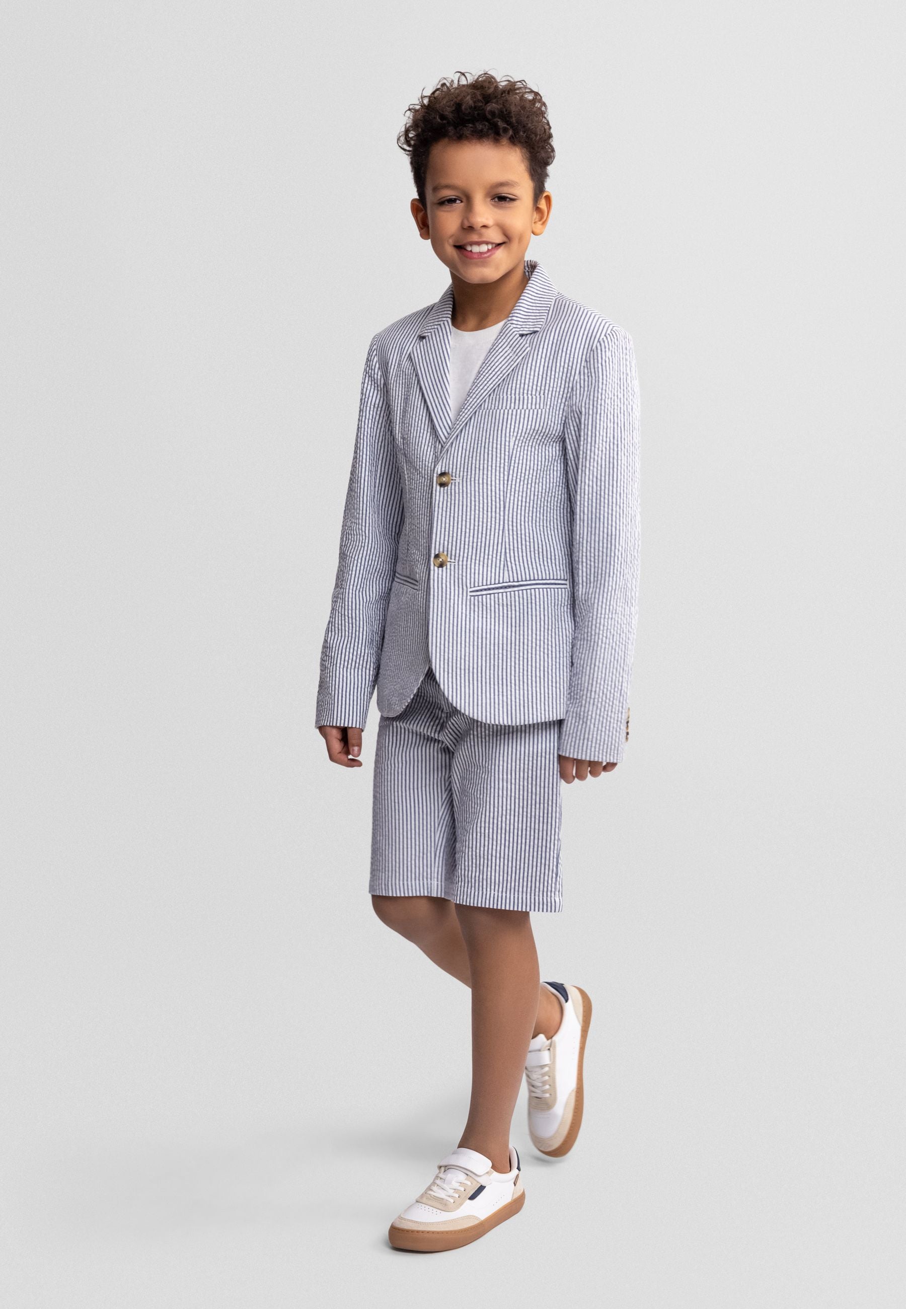 Striped Cotton Blazer Navy White - 1