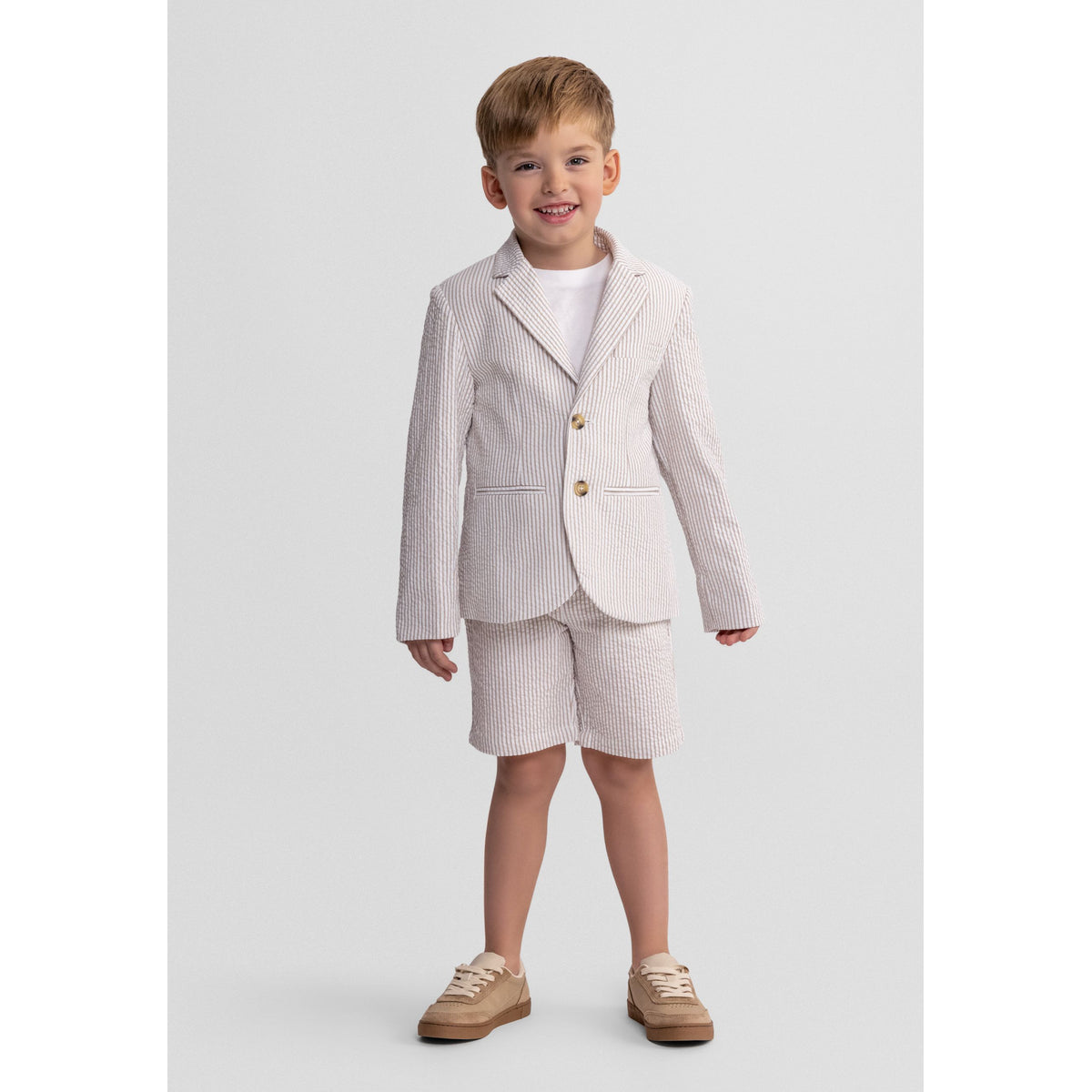 Boys' chino shorts in beige and white — complete product view for square Shop card