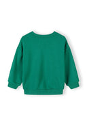 Green boys sweatshirt with ribbed cuffs and hem, showcasing a simple and comfortable design for kids.
