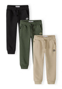 Boys 3-pack joggers black olive beige with side pockets and drawstring 3 months-7 years