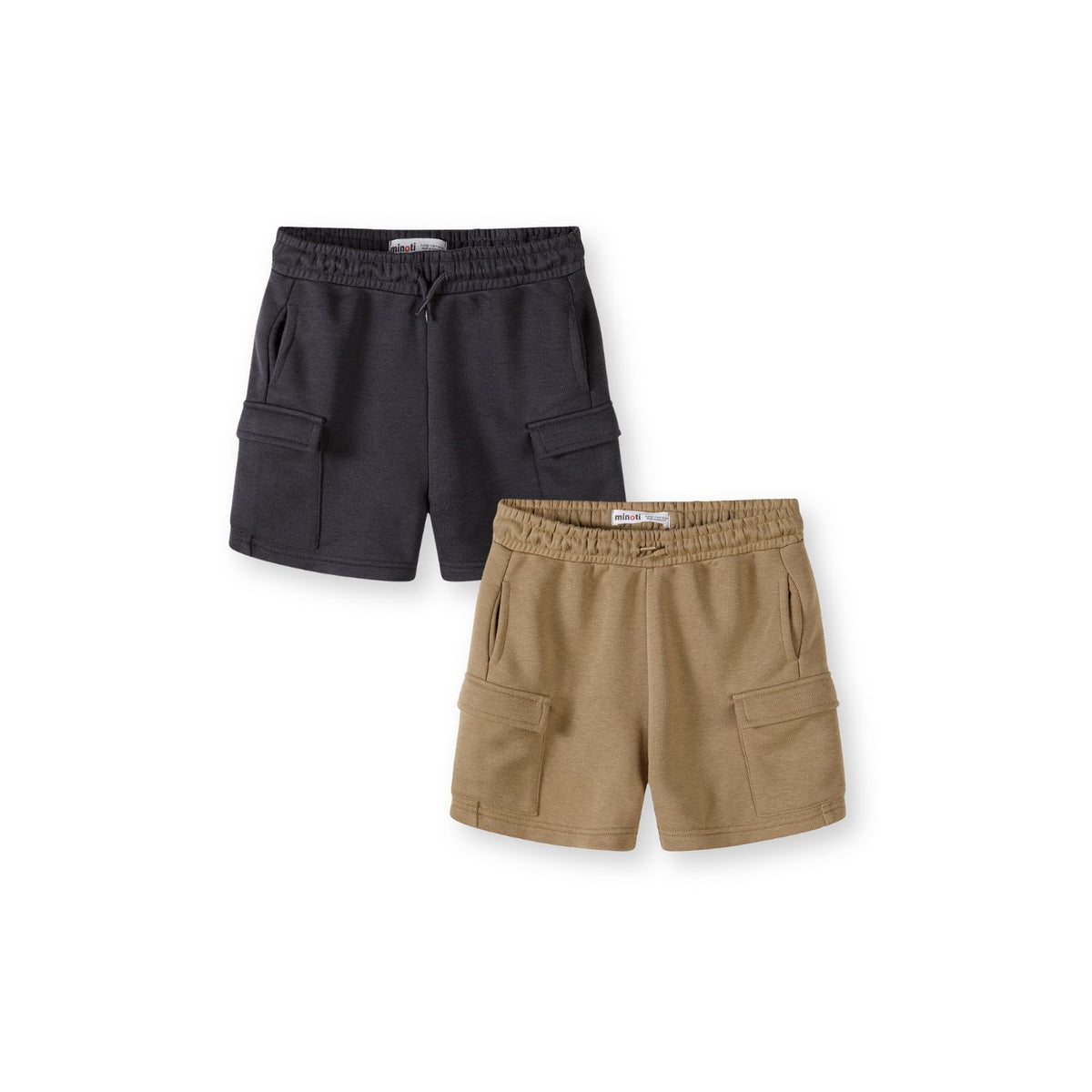 Boys' cargo jogger shorts 2-pack in charcoal and tan — complete product view for square Shop card