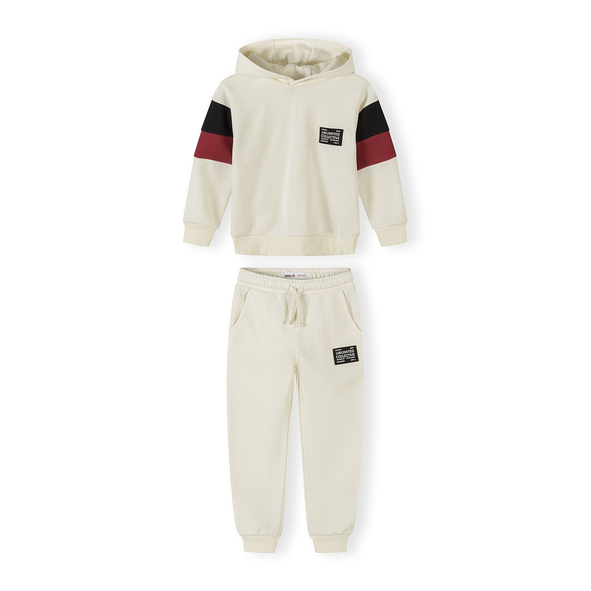 Boys' hoodie and joggers set in cream — complete product view for square Shop card